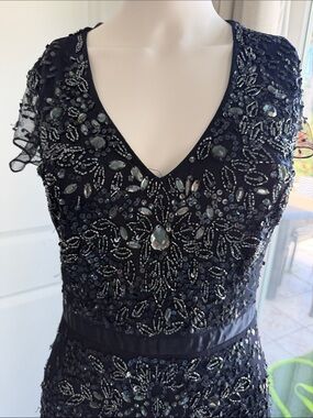 Adrianna Papell Beaded V-Neck Evening Dress